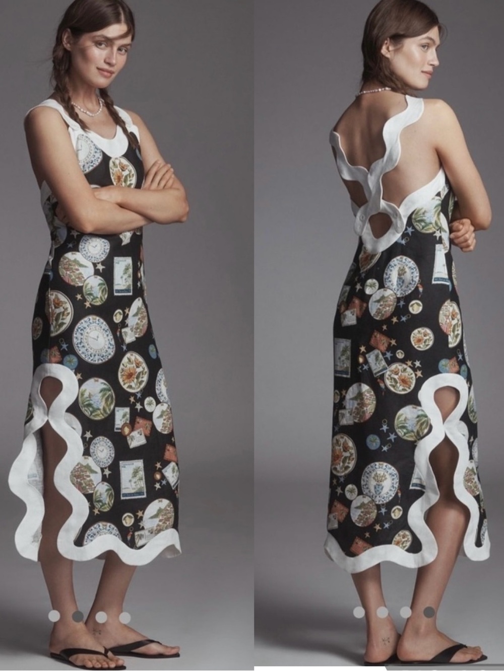 FARM RIO Trip Souvenir 100% Linen Wave Maxi Dress